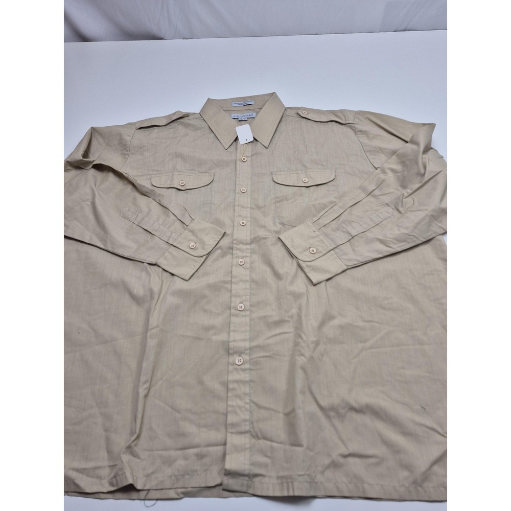 VTG J.J. Cochran Shirt Men's 2XB Beige Solid Button Up Long Sleeve Big Man